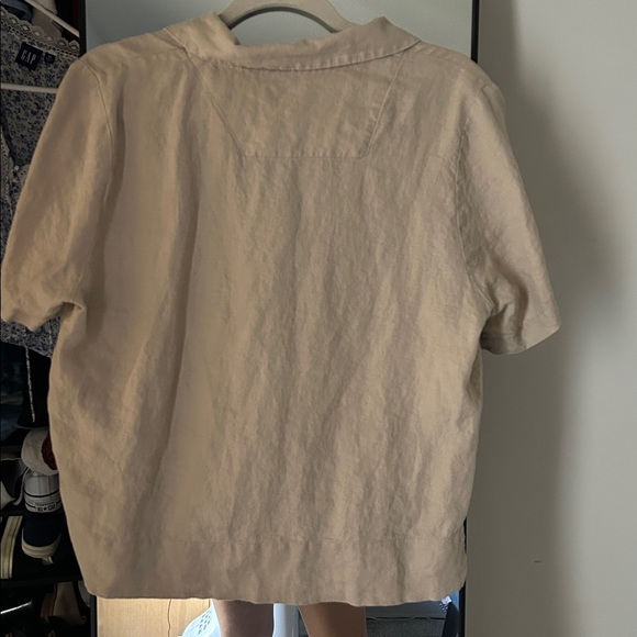 Quince light brown/tan button up linen shortsleeve - Picture 4 of 6